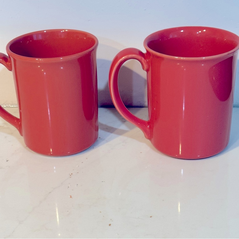Corelle by Corning Coffee Cups Mugs Salmon Coral Ceramic Set 2 Retired Pattern